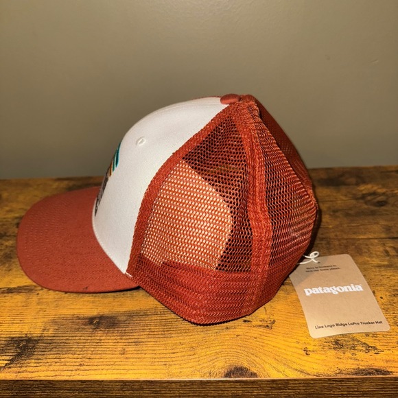 Patagonia Line Logo Ridge LoPro Trucker Hat White Burnished Red Mesh OSFA NEW - Picture 2 of 7